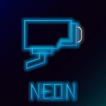 Glowing neon line Security camera icon isolated on black background. Colorful Stock Illustration