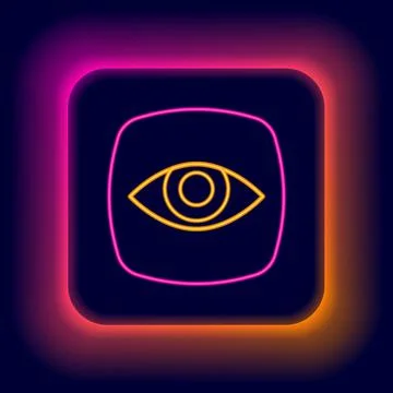Glowing neon line Security camera icon isolated on black background. Colorful Illustrazione stock
