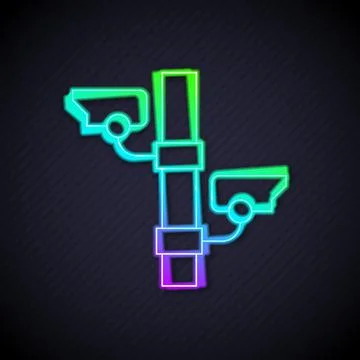 Glowing neon line Security camera icon isolated on black background. Vector Illustrazione stock