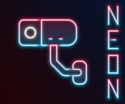 Glowing neon line Security camera icon isolated on black background. Colorful Illustrazione stock