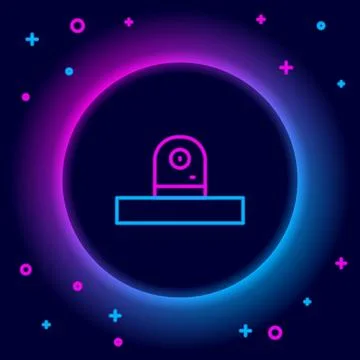 Glowing neon line Security camera icon isolated on black background. Colorf.. Stock Illustration