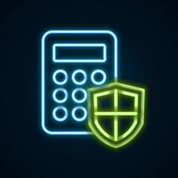 Glowing neon line Security system control panel with display icon isolated on Stock Illustration