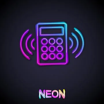 Glowing neon line Security system control panel with display icon isolated on Stock Illustration