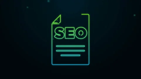 Glowing neon line SEO optimization icon isolated on black background. 4K Video Stock Footage 140415815