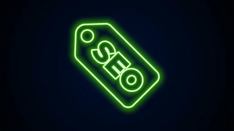 Glowing neon line SEO optimization icon isolated on black background. 4K Video Stock Footage 142335816