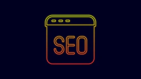 Glowing neon line SEO optimization icon isolated on blue background. 4K Video Stock Footage 227257022