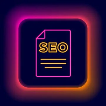 Glowing neon line SEO optimization icon isolated on black background. Colorful Stock Illustration