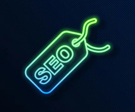 Glowing neon line SEO optimization icon isolated on blue background.  Vector イラスト素材