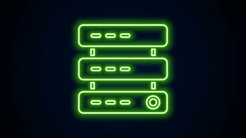 Glowing neon line Server, Data, Web Hosting icon isolated on black background Stock Footage 144414160
