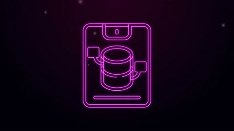 Glowing neon line Server, Data, Web Hosting icon isolated on black background Stock Footage 144450398
