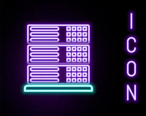 Glowing neon line Server, Data, Web Hosting icon isolated on black background Illustrazione stock