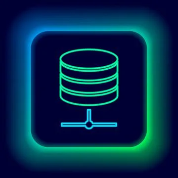 Glowing neon line Server, Data, Web Hosting icon isolated on black background Stock Illustration