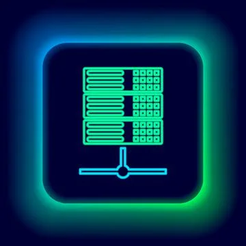 Glowing neon line Server, Data, Web Hosting icon isolated on black background Illustrazione stock