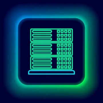 Glowing neon line Server, Data, Web Hosting icon isolated on black background Illustrazione stock