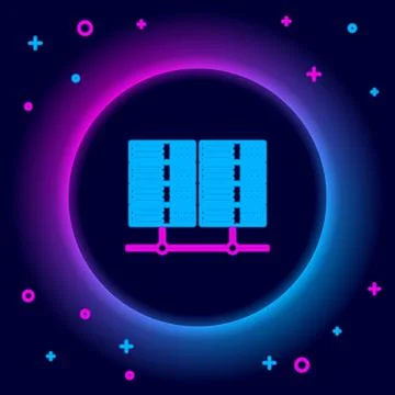Glowing neon line Server, Data, Web Hosting icon isolated on black background Illustrazione stock
