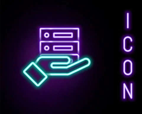Glowing neon line Server, Data, Web Hosting icon isolated on black background Illustrazione stock