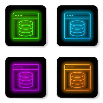 Glowing neon line Server, Data, Web Hosting icon isolated on white background Illustrazione stock