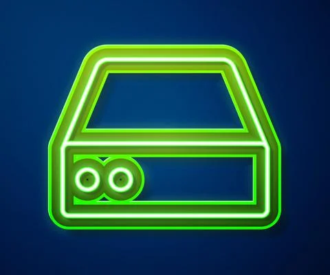 Glowing neon line Server, Data, Web Hosting icon isolated on blue background Illustrazione stock