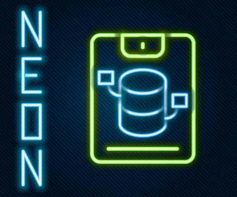 Glowing neon line Server, Data, Web Hosting icon isolated on black background Illustrazione stock