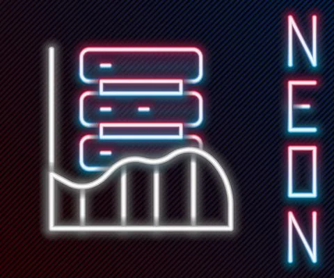 Glowing neon line Server, Data, Web Hosting icon isolated on black background Illustrazione stock
