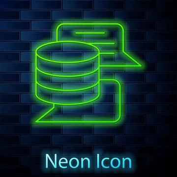 Glowing neon line Server, Data, Web Hosting icon isolated on brick wall 스톡 일러스트