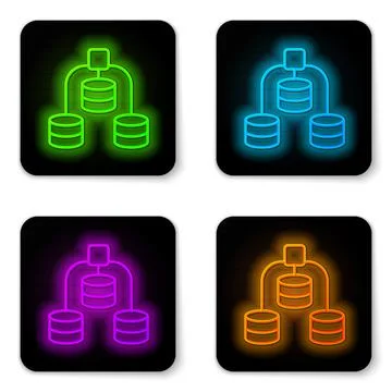 Glowing neon line Server, Data, Web Hosting icon isolated on white background 스톡 일러스트