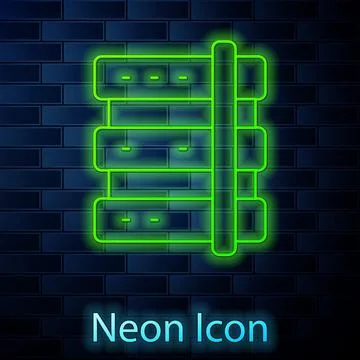Glowing neon line Server, Data, Web Hosting icon isolated on brick wall 스톡 일러스트