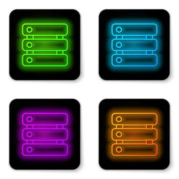 Glowing neon line Server, Data, Web Hosting icon isolated on white background Illustrazione stock