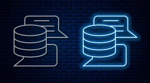 Glowing neon line Server, Data, Web Hosting icon isolated on brick wall Illustrazione stock