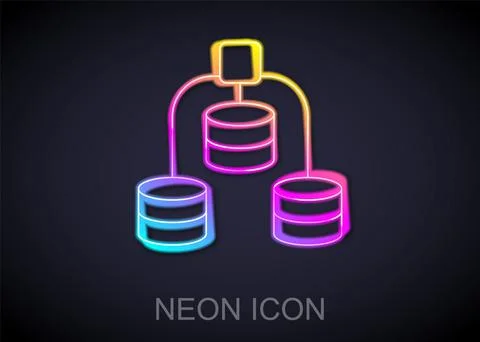 Glowing neon line Server, Data, Web Hosting icon isolated on black background Stock Illustration