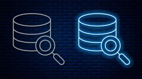 Glowing neon line Server, Data, Web Hosting icon isolated on brick wall Illustrazione stock