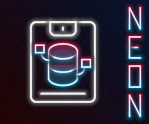 Glowing neon line Server, Data, Web Hosting icon isolated on black background Illustrazione stock