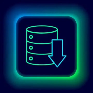 Glowing neon line Server, Data, Web Hosting icon isolated on black background Illustrazione stock