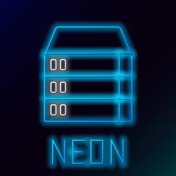 Glowing neon line Server, Data, Web Hosting icon isolated on black background Illustrazione stock