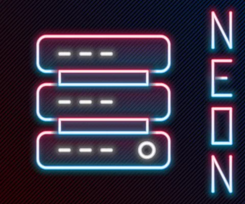 Glowing neon line Server, Data, Web Hosting icon isolated on black background Illustrazione stock