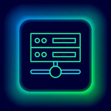 Glowing neon line Server, Data, Web Hosting icon isolated on black background Stock Illustration