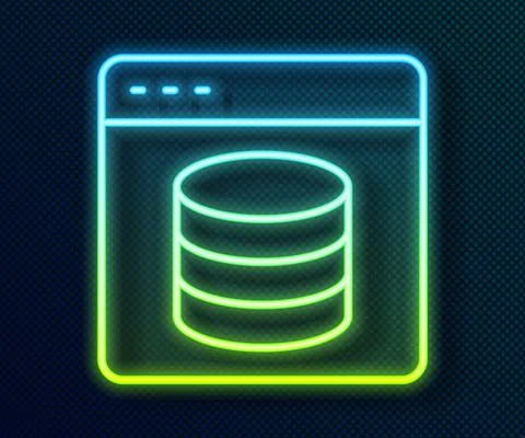 Glowing neon line Server, Data, Web Hosting icon isolated on black background Illustrazione stock