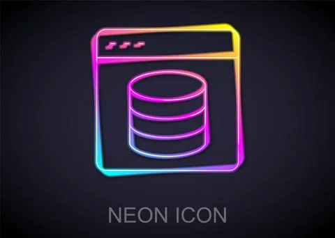 Glowing neon line Server, Data, Web Hosting icon isolated on black background Illustrazione stock