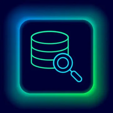 Glowing neon line Server, Data, Web Hosting icon isolated on black background Illustrazione stock