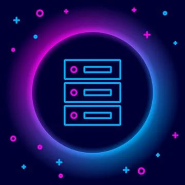 Glowing neon line Server, Data, Web Hosting icon isolated on black background Illustrazione stock