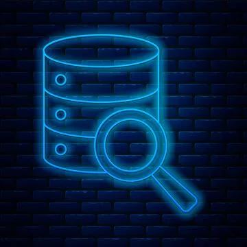 Glowing neon line Server, Data, Web Hosting icon isolated on brick wall Illustrazione stock
