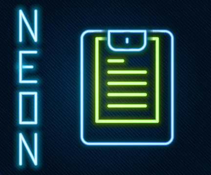 Glowing neon line Server, Data report icon isolated on black background. Colo Illustrazione stock