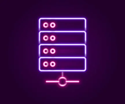 Glowing neon line Server, Data, Web Hosting icon isolated on black background Illustrazione stock