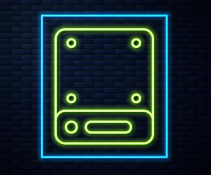 Glowing neon line Server, Data, Web Hosting icon isolated on brick wall Illustrazione stock