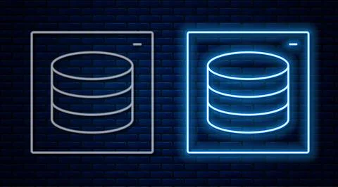 Glowing neon line Server, Data, Web Hosting icon isolated on brick wall Stock Illustration