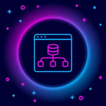 Glowing neon line Server, Data, Web Hosting icon isolated on black background Illustrazione stock