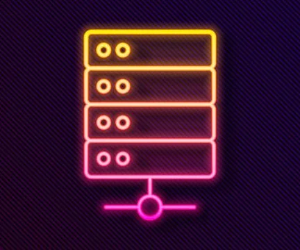 Glowing neon line Server, Data, Web Hosting icon isolated on black background Illustrazione stock