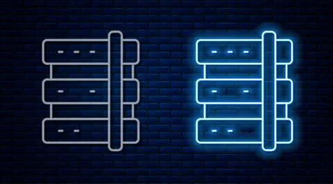Glowing neon line Server, Data, Web Hosting icon isolated on brick wall 스톡 일러스트