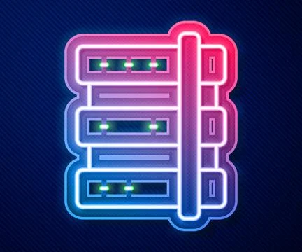 Glowing neon line Server, Data, Web Hosting icon isolated on blue background 스톡 일러스트