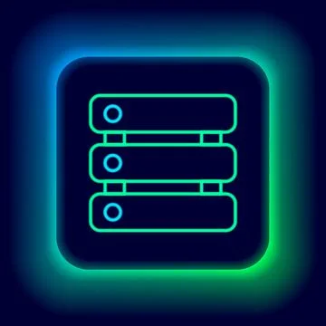 Glowing neon line Server, Data, Web Hosting icon isolated on black background Stock Illustration